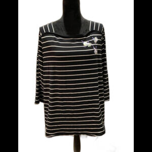 Ava & VIV Blouse Size 2X Top  Black White Striped 3/4 Sleeve Stretch Casual Fun